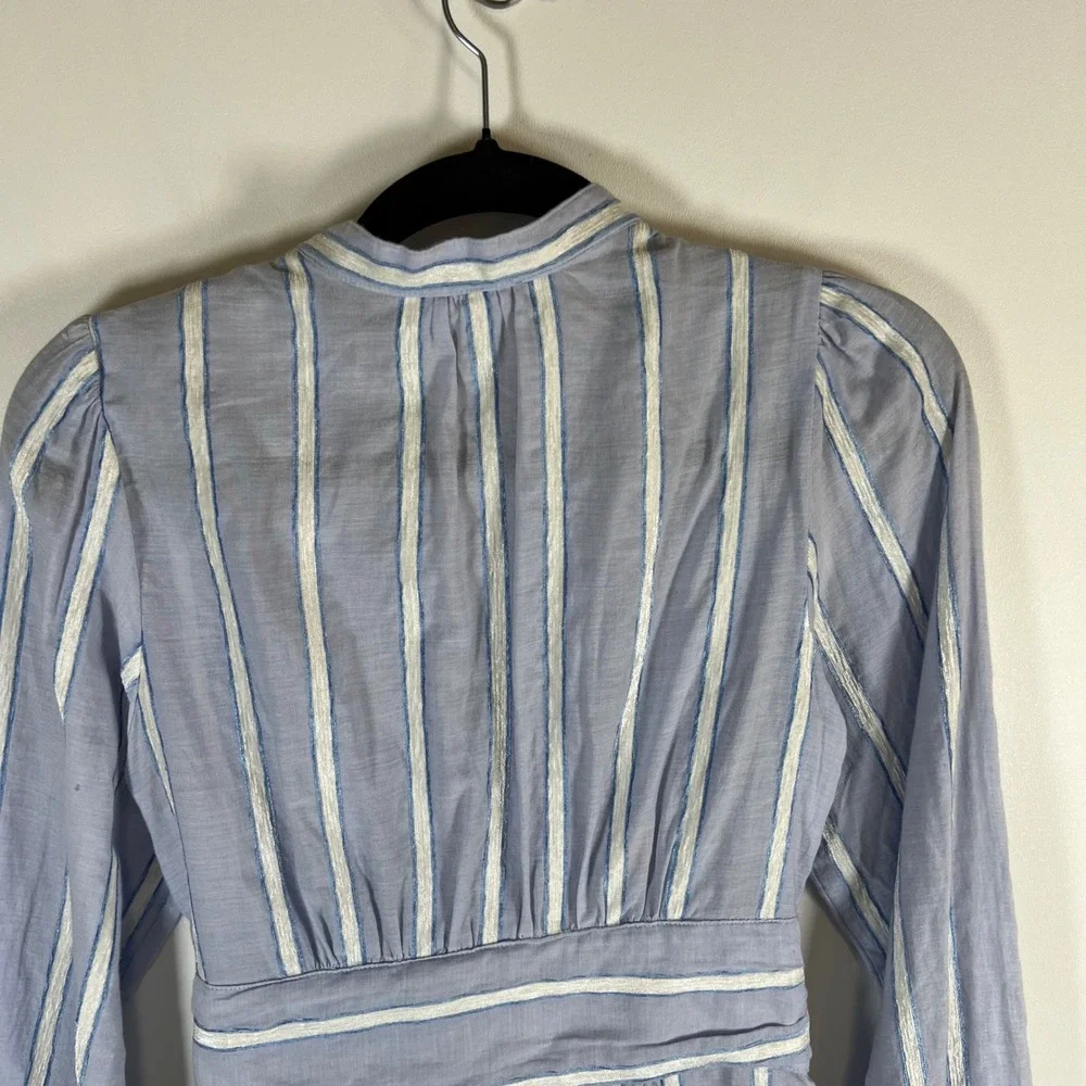 Anthropologie Building Blue White Striped Tie Waist Button Down Blouse‎ Top Sz 8
